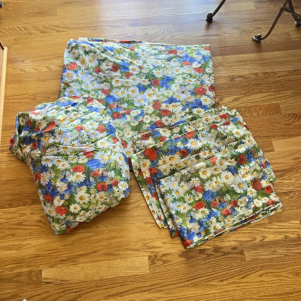 Cuddledown King Duvet Cover Fitted Sheet 4 Pillowcases Cotton Floral Daisy Print